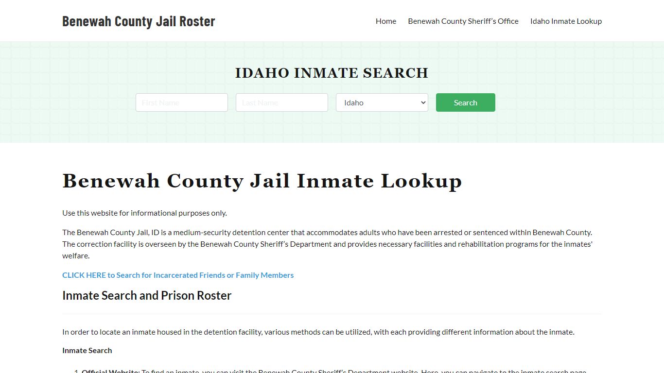 Benewah County Jail Roster Lookup, ID, Inmate Search