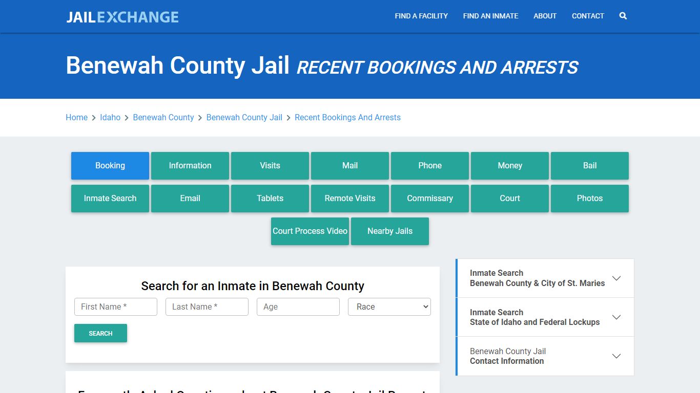 Benewah County Jail Recent Bookings And Arrests - Jail Exchange